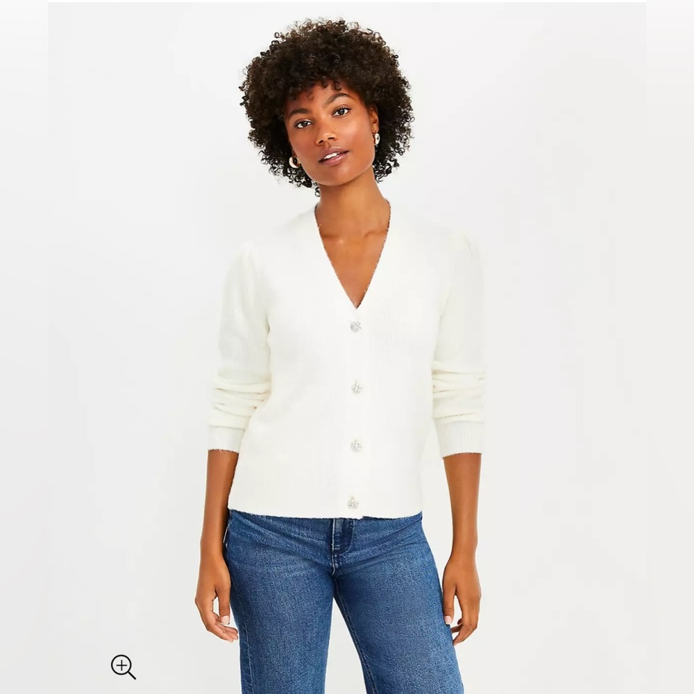 LOFT - Jeweled Button V-Neck Cardigan